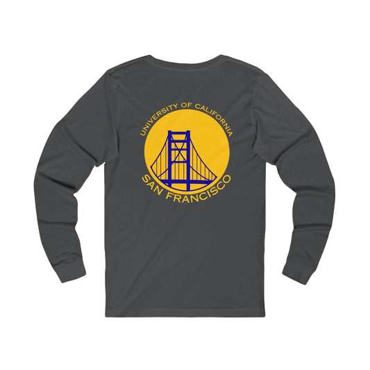 Simple Work Yellow Blue Golden Gate Unisex Long Sleeve Tee with UCSF Design, Comfortable Apparel, Gift for Students, Casual Wear, Stylish Layering Option