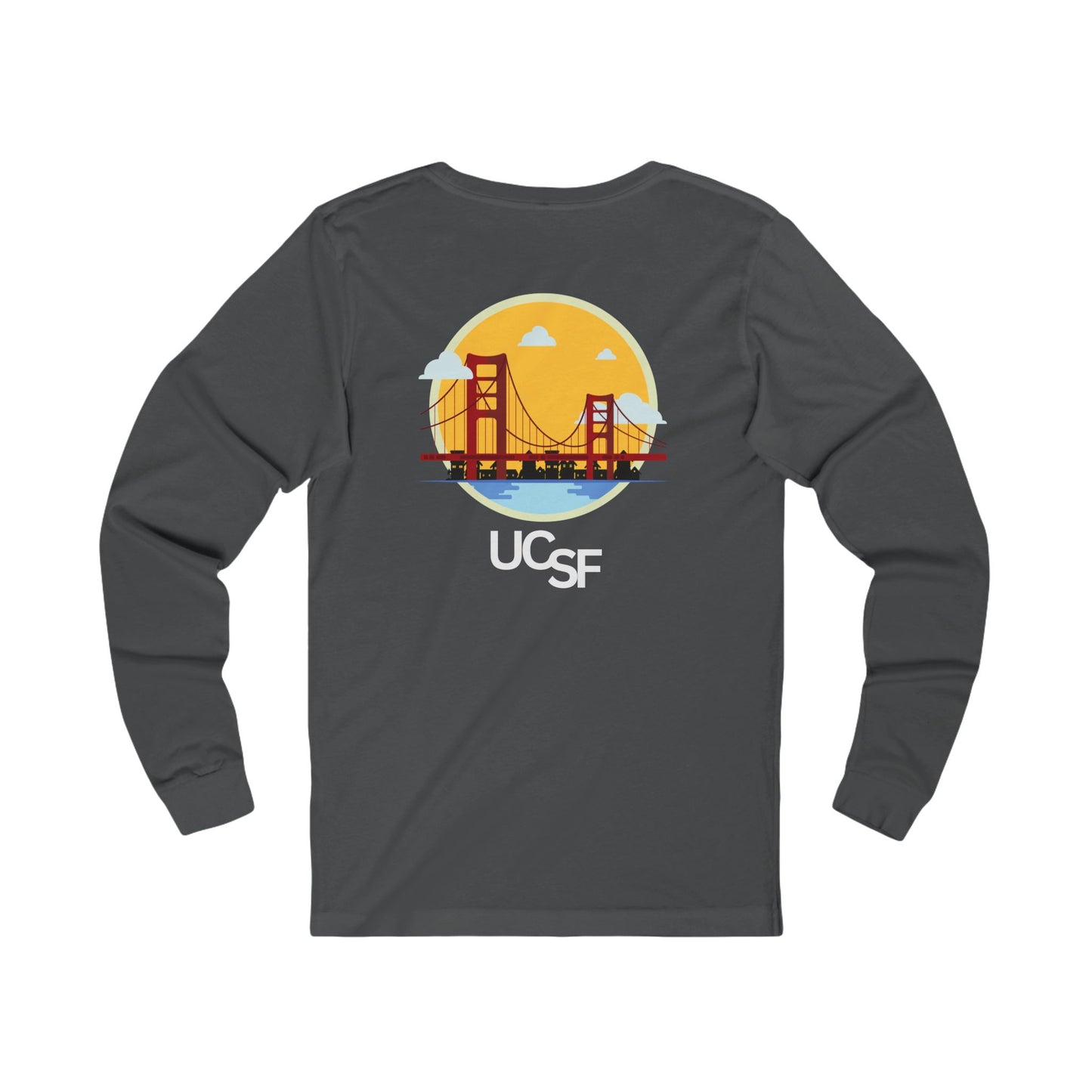 Simple Work Yellow SF Bridge Unisex Long Sleeve Tee with UCSF Design, Comfortable Apparel, Gift for Students, Casual Wear, Stylish Layering Option