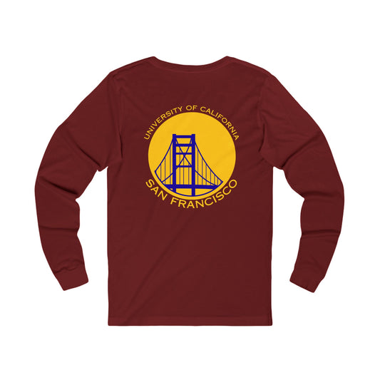 Simple Work Yellow Blue Golden Gate Unisex Long Sleeve Tee with UCSF Design, Comfortable Apparel, Gift for Students, Casual Wear, Stylish Layering Option
