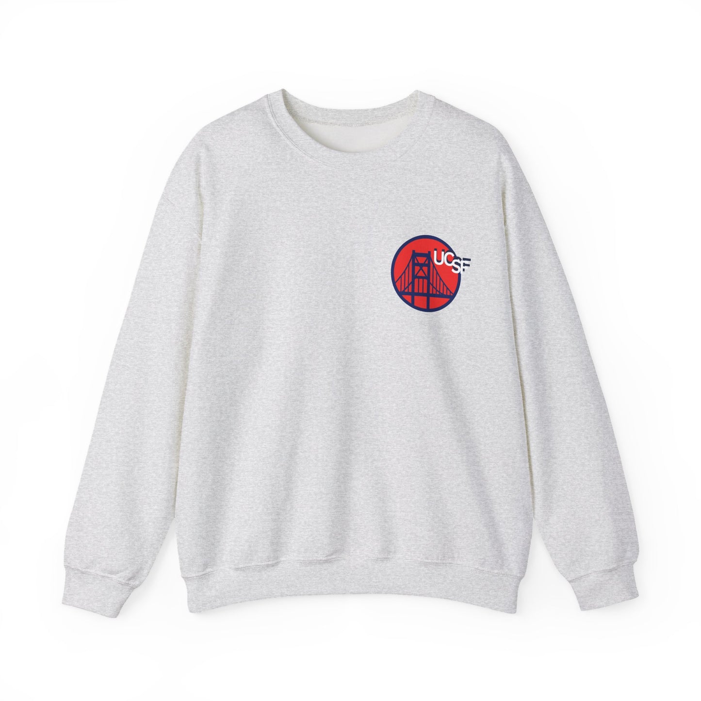 UCSF Blue and Red Embroidered Golden Gate Sweatshirt — San Francisco Bridge Crewneck