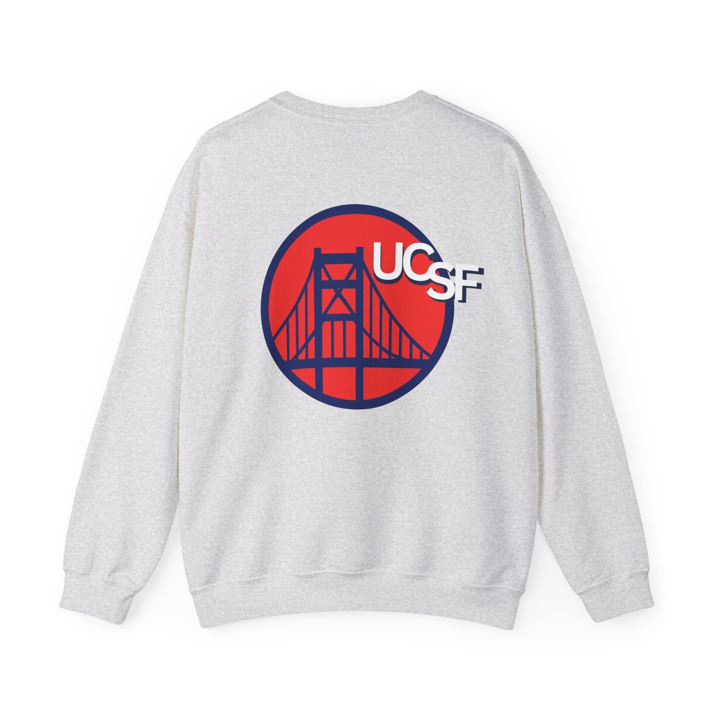 UCSF Blue and Red Embroidered Golden Gate Sweatshirt — San Francisco Bridge Crewneck