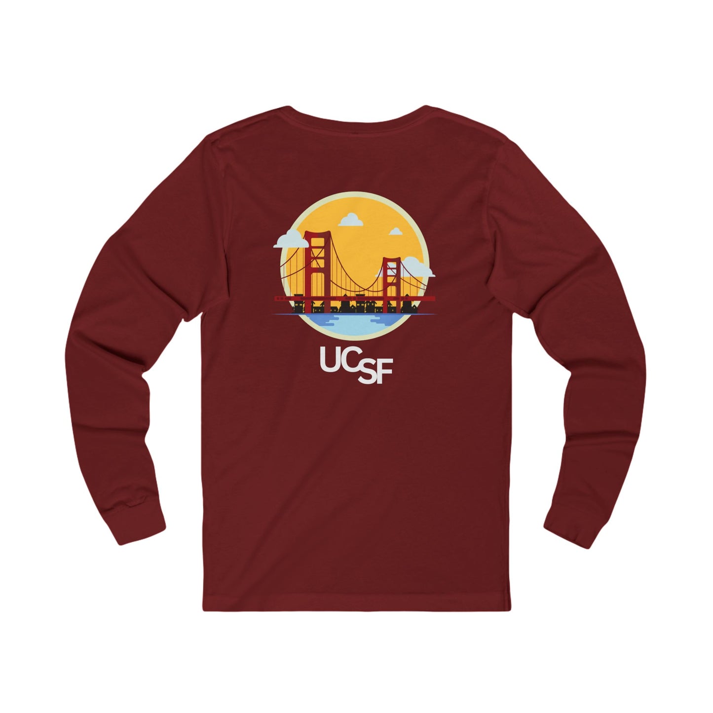 Simple Work Yellow SF Bridge Unisex Long Sleeve Tee with UCSF Design, Comfortable Apparel, Gift for Students, Casual Wear, Stylish Layering Option