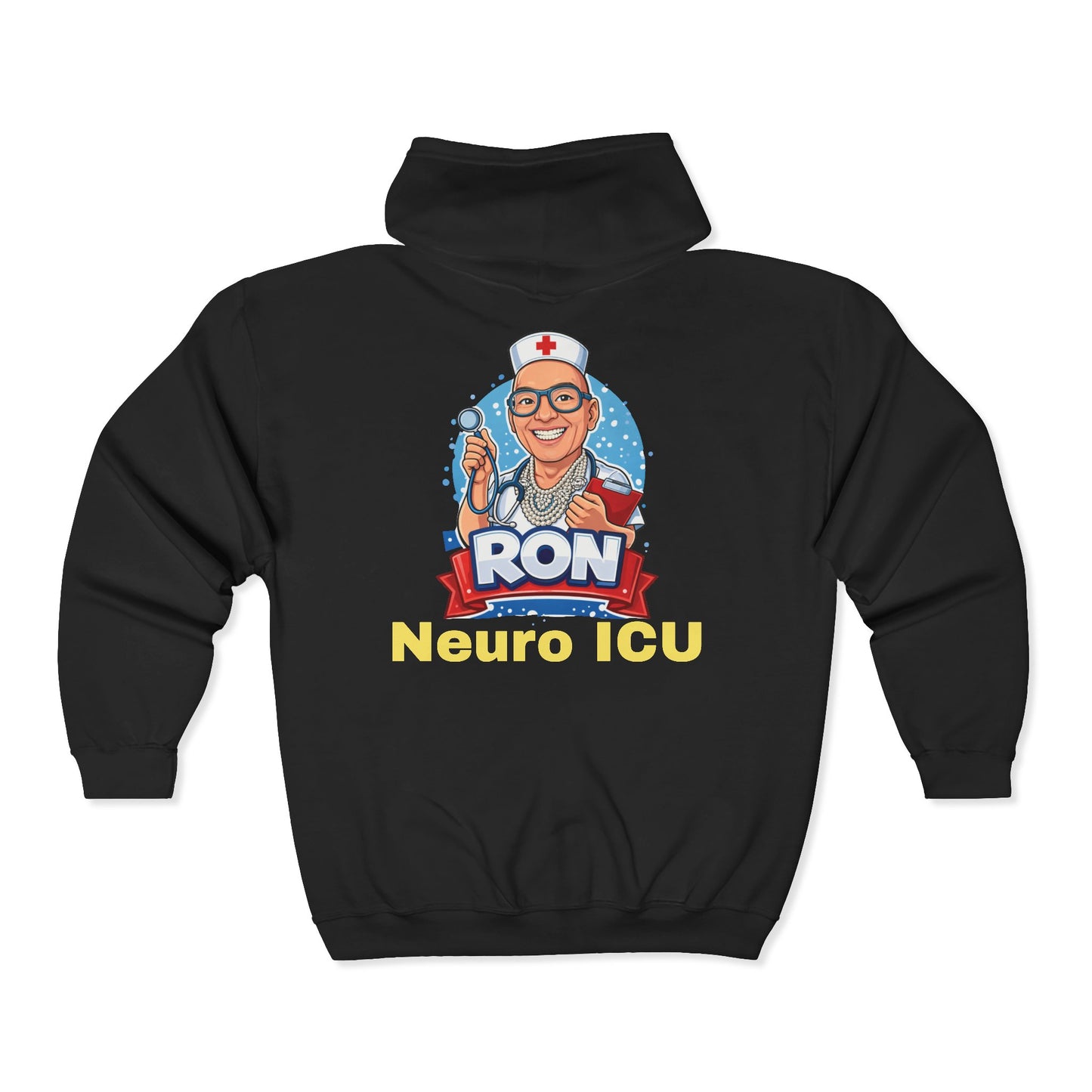RON Front and Back Simple Work Yellow Bridge Neuro ICU Cozy Unisex Zip Hoodie