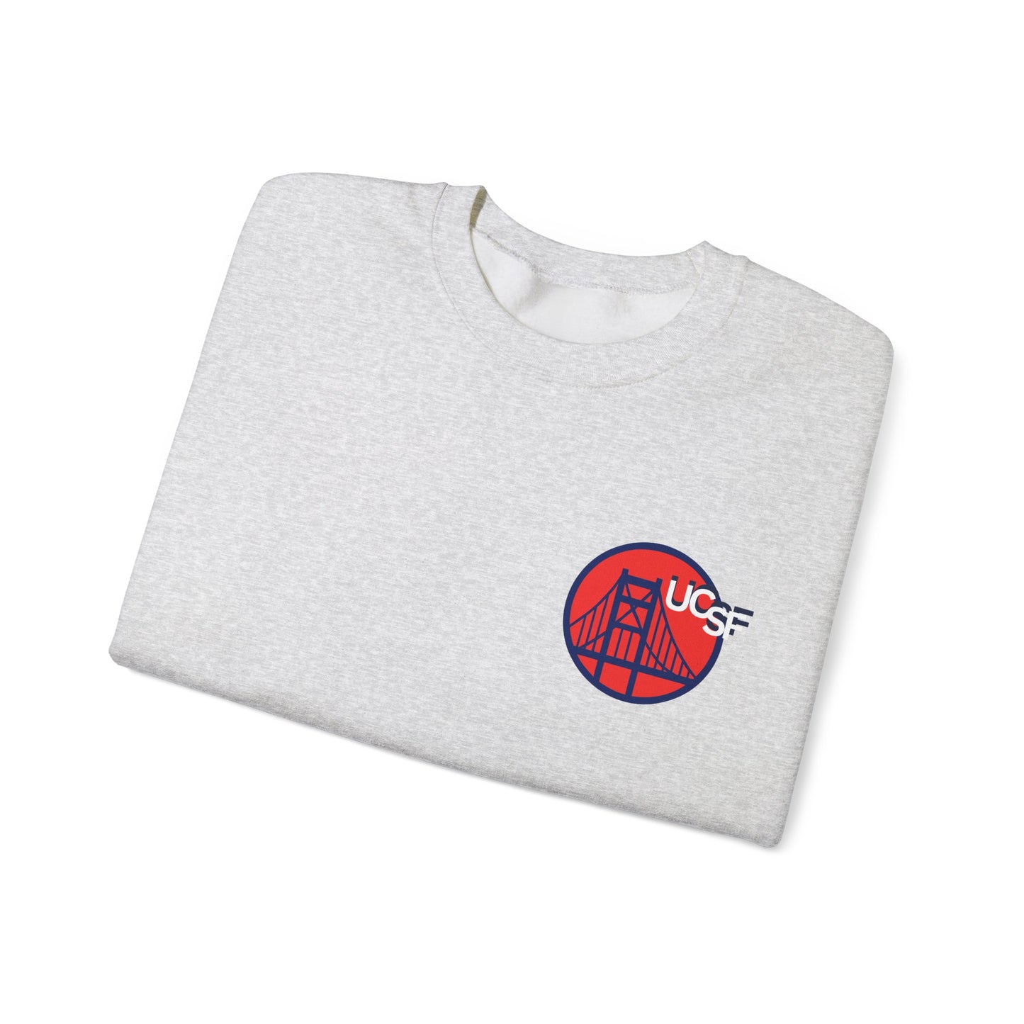 UCSF Blue and Red Embroidered Golden Gate Sweatshirt — San Francisco Bridge Crewneck