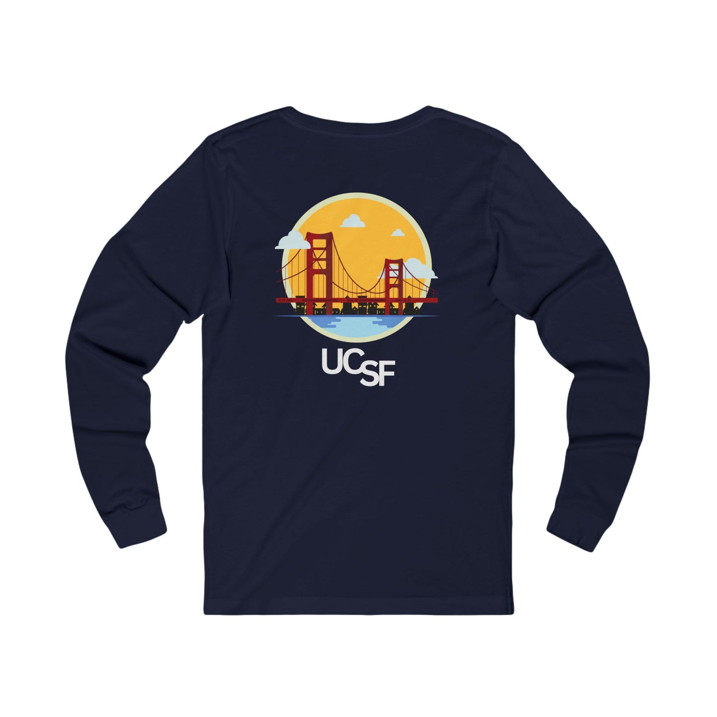 Simple Work Yellow SF Bridge Unisex Long Sleeve Tee with UCSF Design, Comfortable Apparel, Gift for Students, Casual Wear, Stylish Layering Option