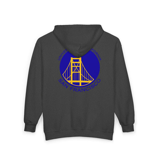 Simple Work Blue Yellow Golden Gate Cozy Unisex Zip Hoodie - Perfect for Casual Outings, Gifts, Affordable Streetwear, and Everyday Comfort