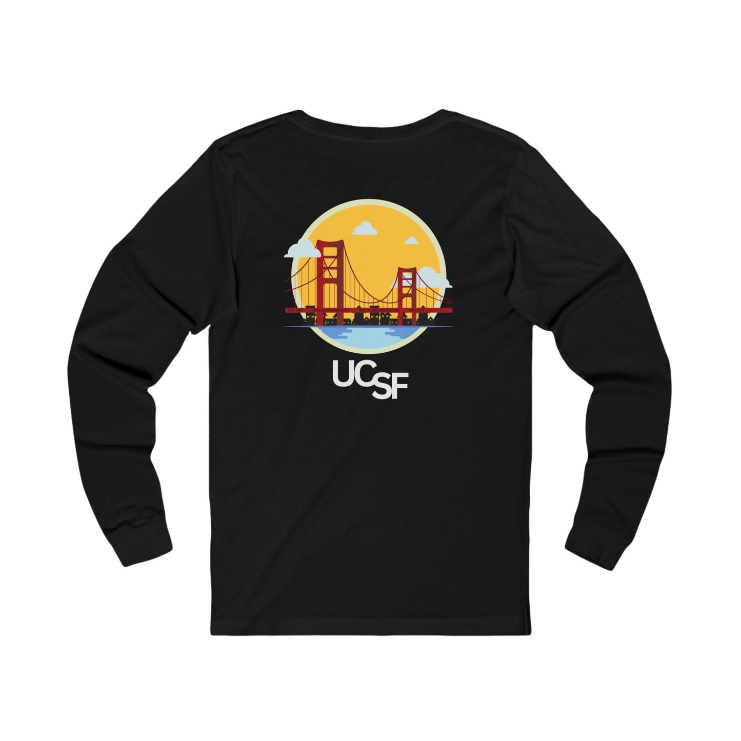 Simple Work Yellow SF Bridge Unisex Long Sleeve Tee with UCSF Design, Comfortable Apparel, Gift for Students, Casual Wear, Stylish Layering Option