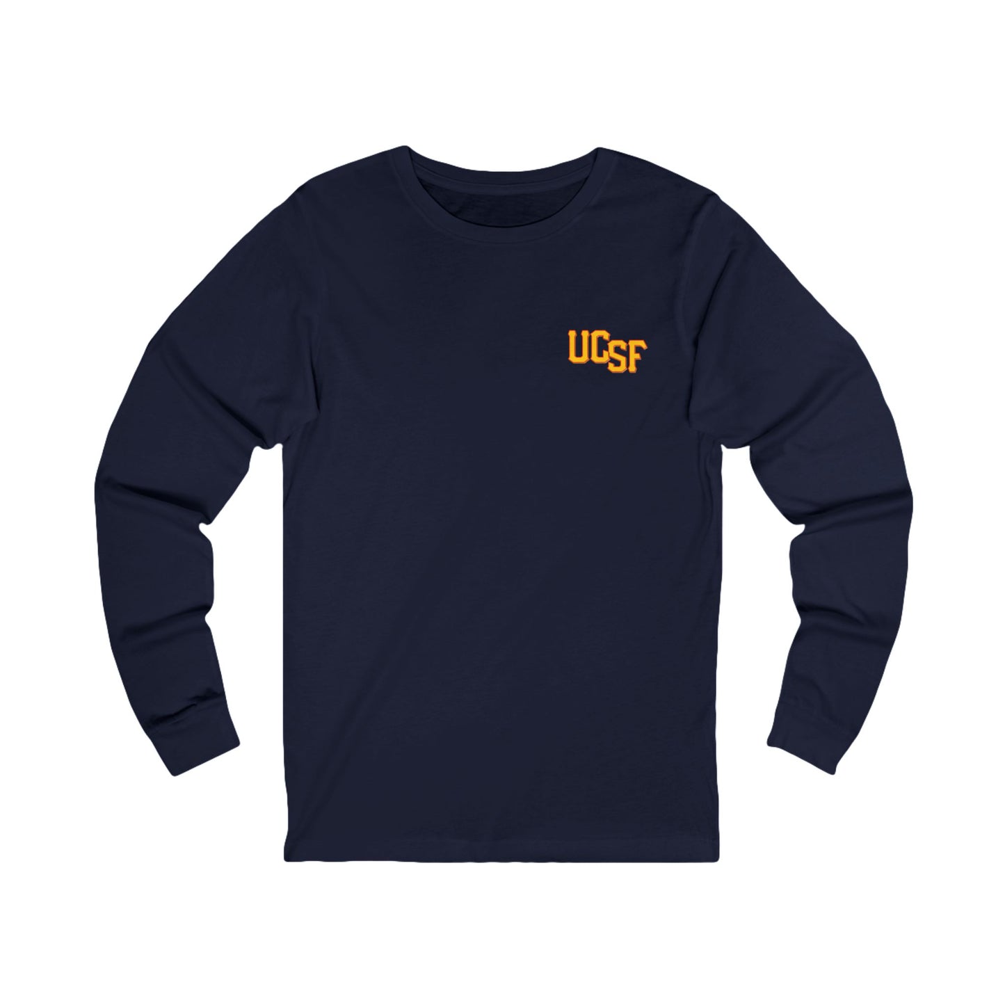 Simple Work Yellow Blue Golden Gate Unisex Long Sleeve Tee with UCSF Design, Comfortable Apparel, Gift for Students, Casual Wear, Stylish Layering Option