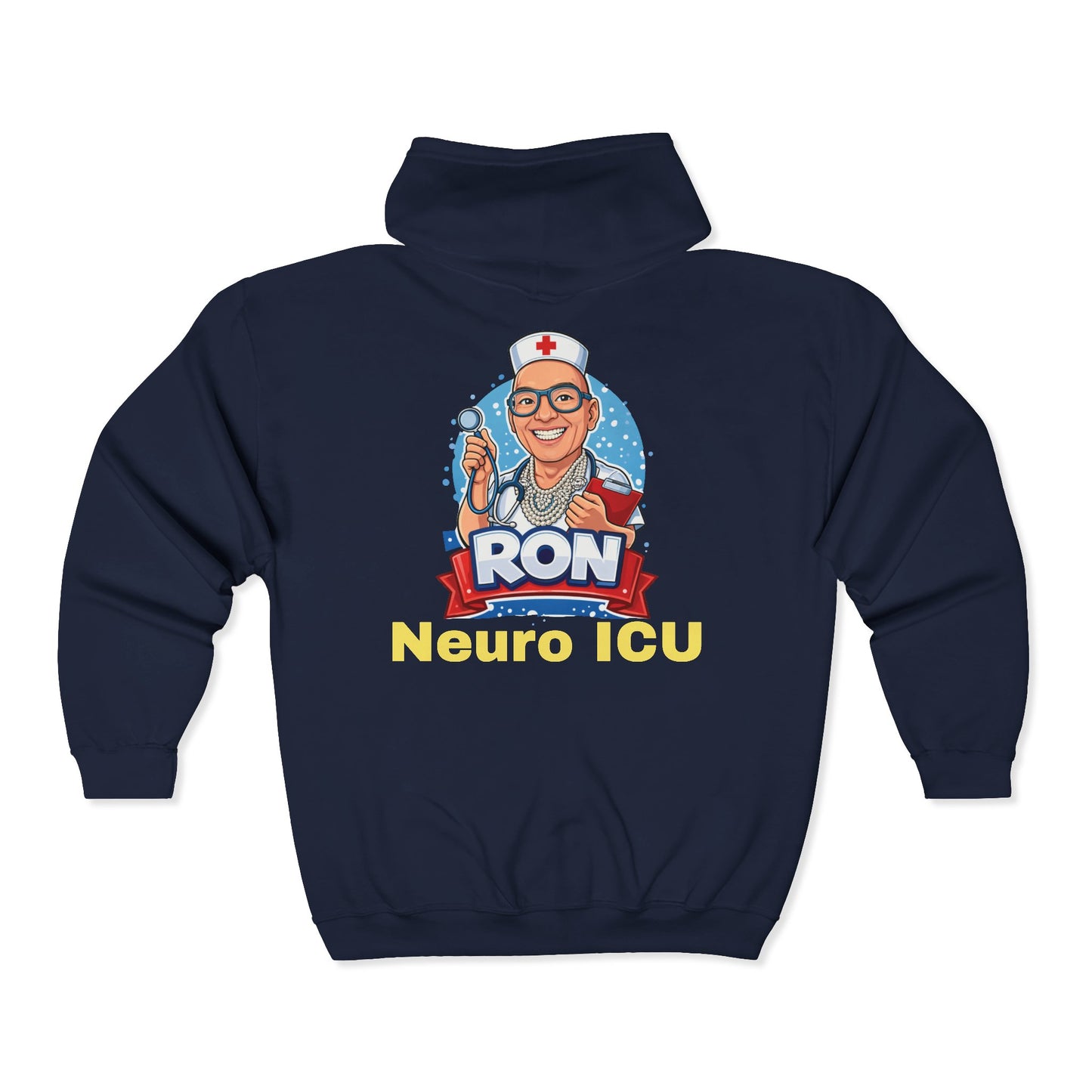 RON Front and Back Simple Work Yellow Bridge Neuro ICU Cozy Unisex Zip Hoodie