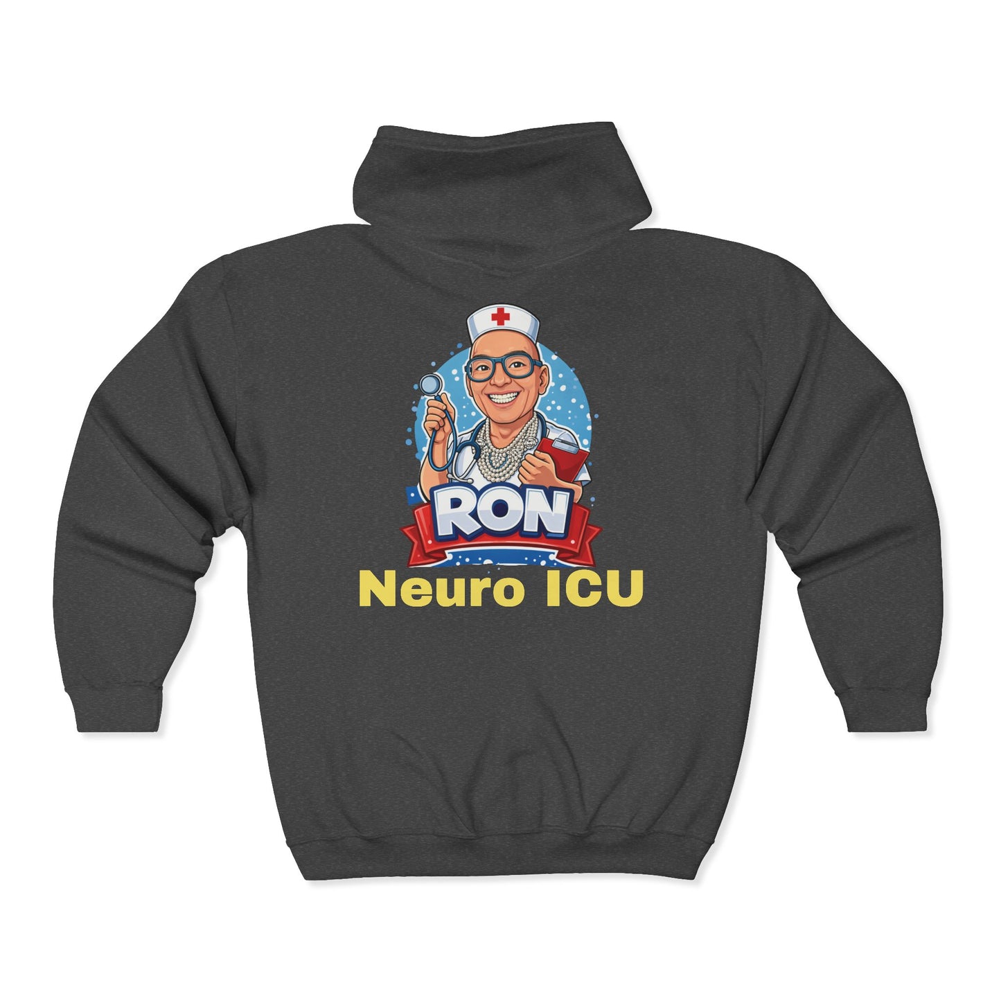 RON Front and Back Simple Work Yellow Bridge Neuro ICU Cozy Unisex Zip Hoodie