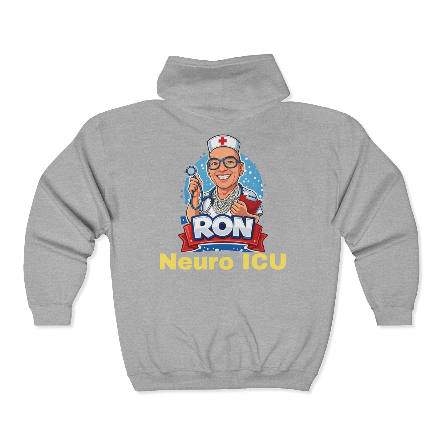 RON Front and Back Simple Work Yellow Bridge Neuro ICU Cozy Unisex Zip Hoodie