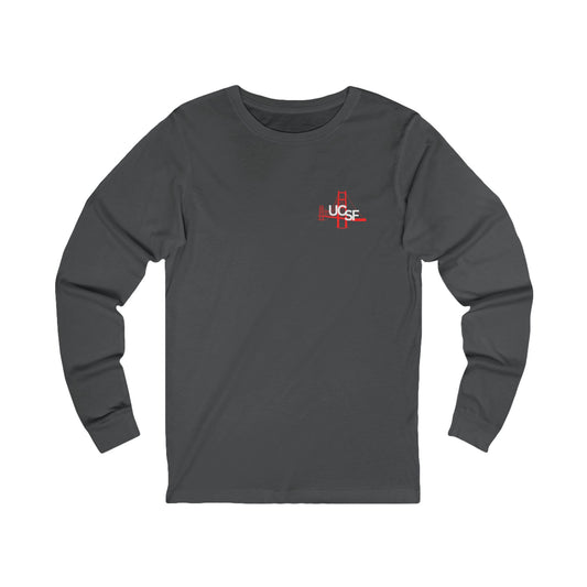 Simple Work Yellow SF Bridge Unisex Long Sleeve Tee with UCSF Design, Comfortable Apparel, Gift for Students, Casual Wear, Stylish Layering Option